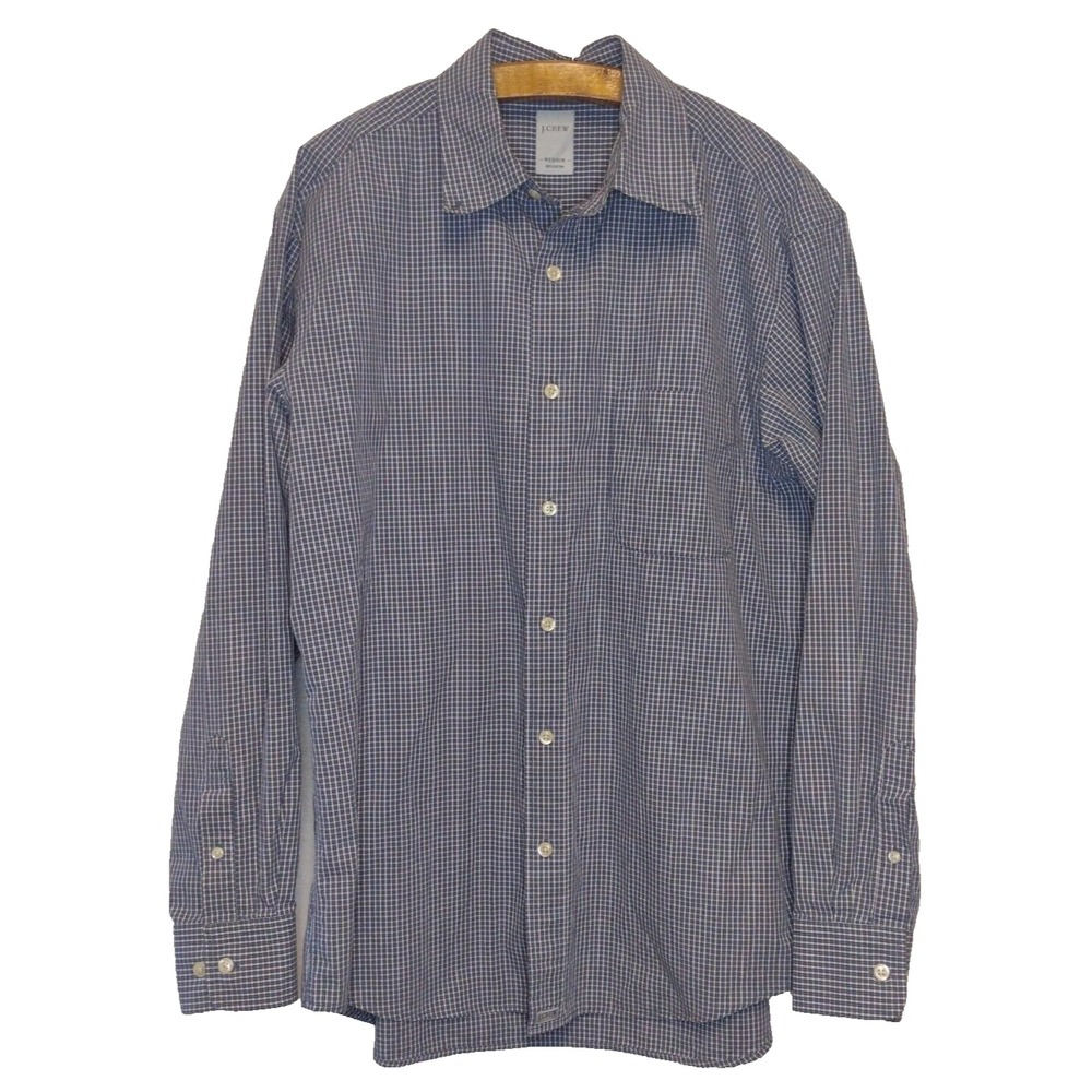 J.Crew Mens Medium Blue White Gingham Check Cotton Button Down Shirt Long Sleeve